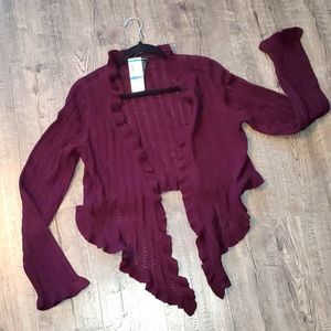 🆕️New INC Ruffled Edge Crocheted Merlot Sweater